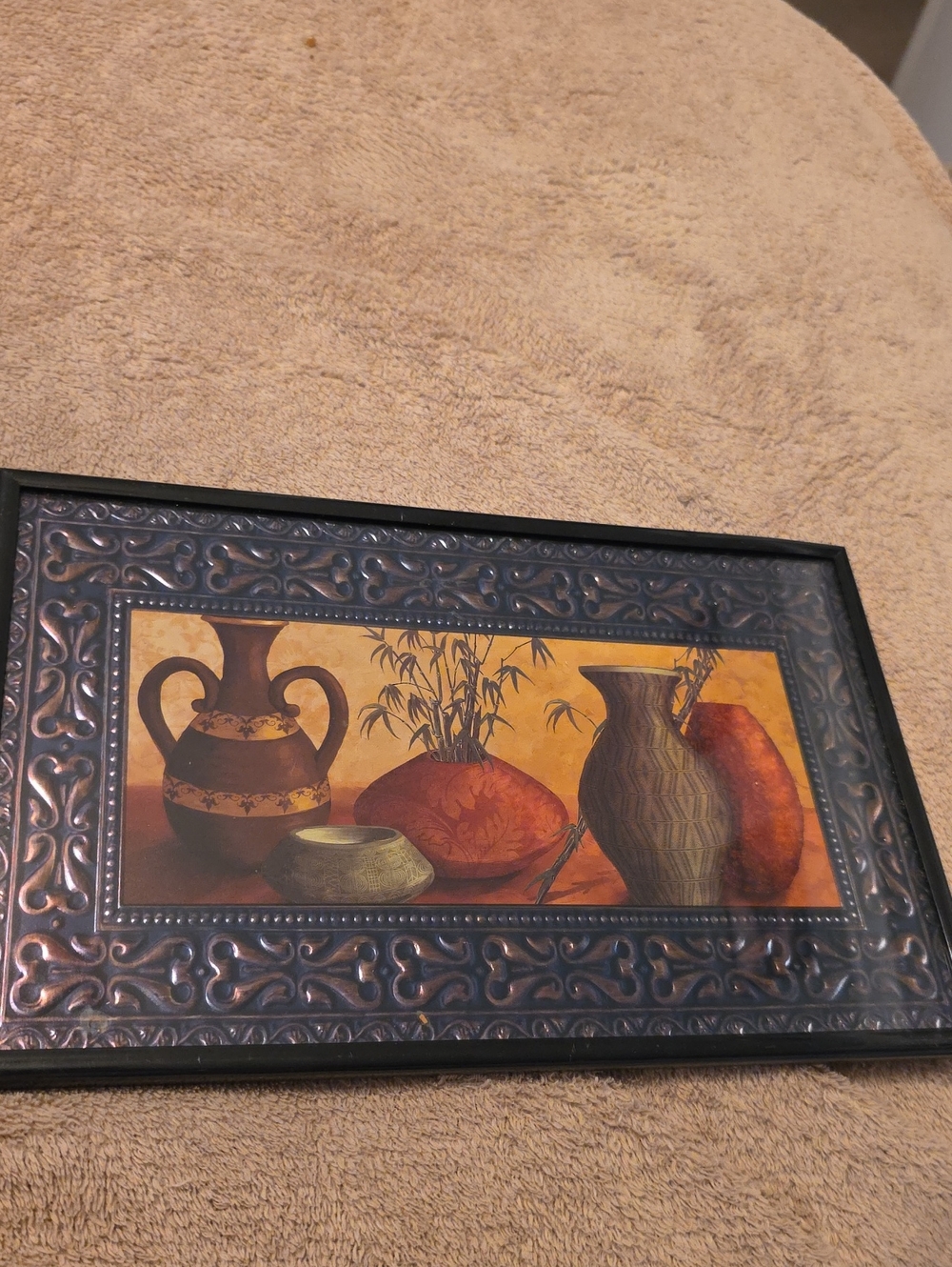Special Moments Rustic Vase Still Life Art Print in Brown, Orange, Gold